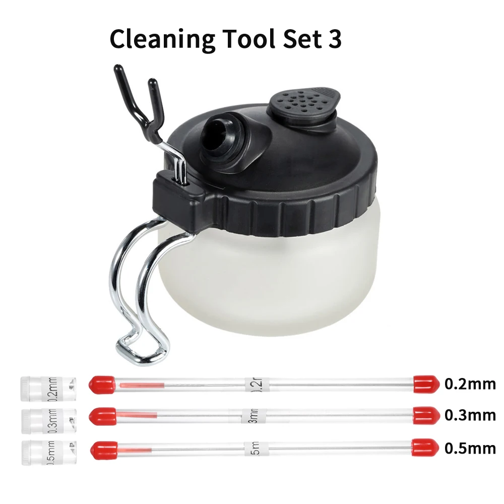 Cleaning Tool Set 3 0,2/0,3/0,5 мм Аэрограф очистки Пот Стекло воздушный держатель для туалетной щетки чистой Краски банки в бутылках спрей пистолет автомойки инструменты игла набор кистей - Цвет: Cleaning Tool Set 3