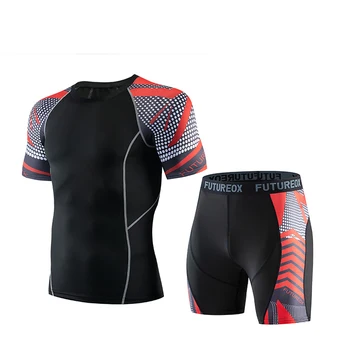 

New Compressed Shirt Short Sleeve T-Shirt + Shorts Leotard Running Football Training Pants Men's Fitness Men's Sportswear Set