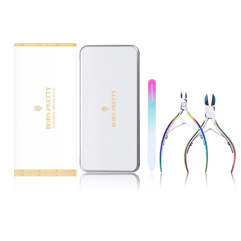 

BORN PRETTY 1 Set Nail Cuticle Nipper Rainbow Clipper Scissor Dead Skin Remover Matte Handle Nail File Nail Art Tool Kit
