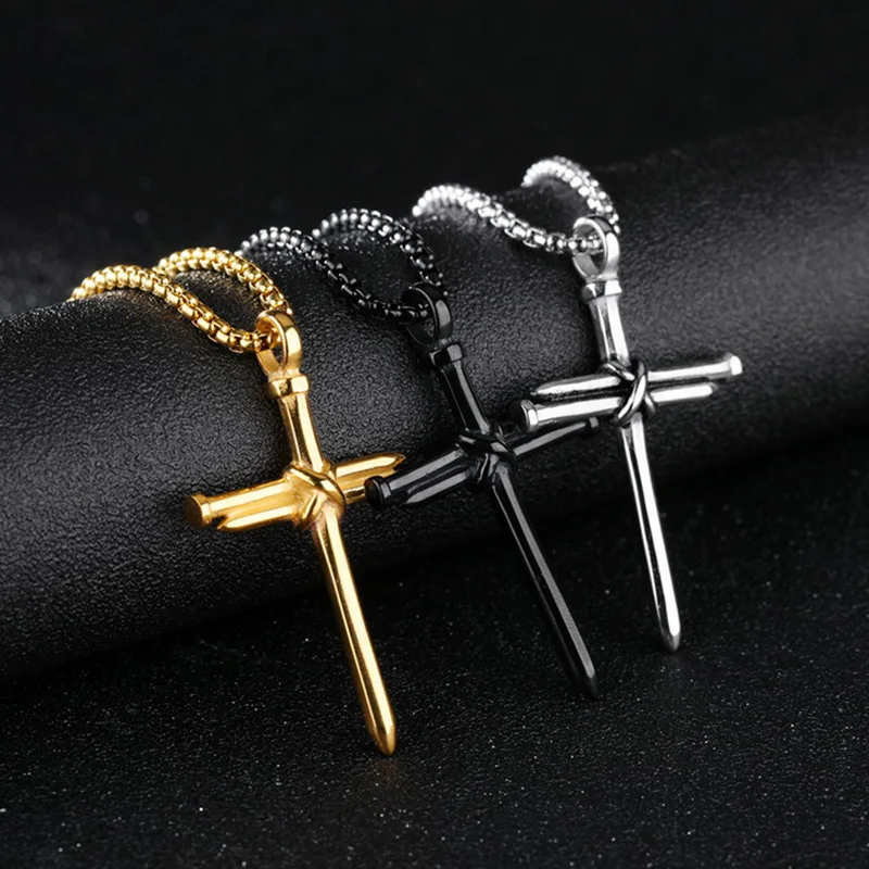 

2019 wholesale stainless steel men necklaces & pendants hip hop gift chain male gold mens Jesus cross pendant necklace jewerly
