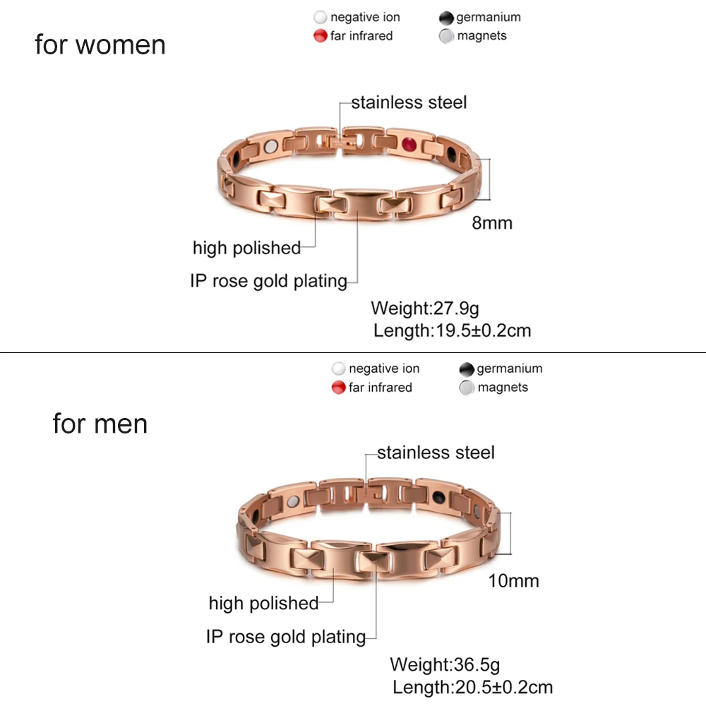 Магнитный браслет Vinterly для влюбленных, мужской браслет из нержавеющей стали, энергетический браслет из розового золота, стальные магнитные браслеты для женщин