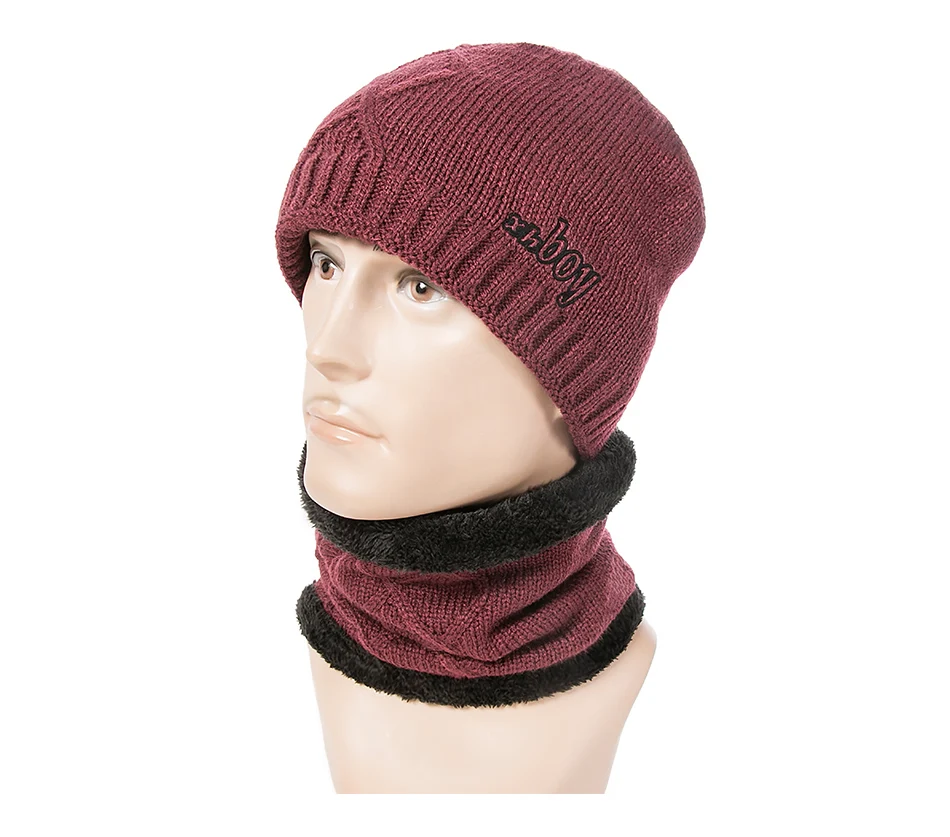 SuperB&G Men Women Winer Beanies Scarves Sets Hat Ring Scarf Warm Cotton Knitted For Male Female Winter Accessories 2 Piece - Цвет: B