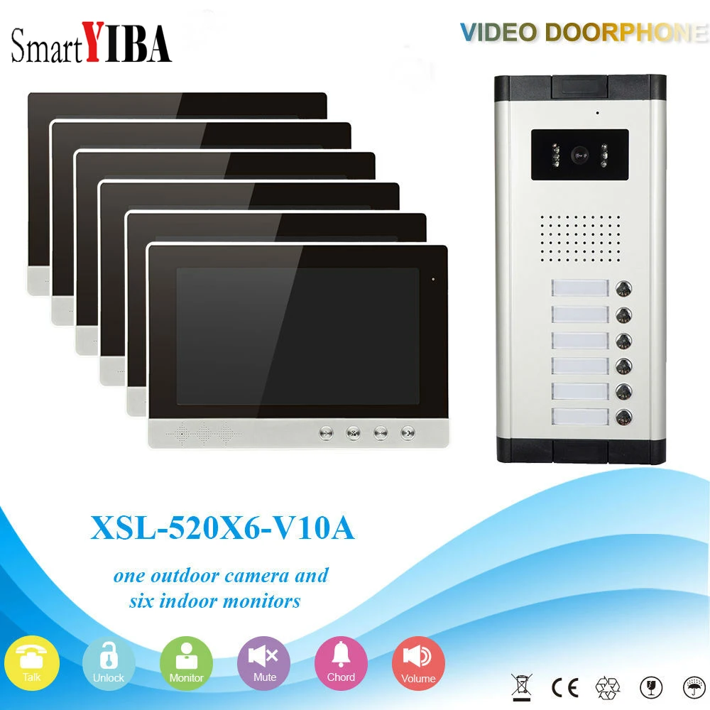 

SmartYIBA 10" Apartment Visual Intercom Entry System For 6 Units Households IR Camera Video Door Phone Doorphone Intercom System