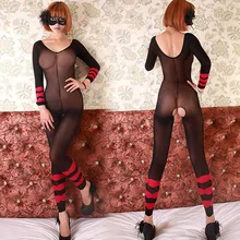 Sexy Lace Temptation Perspective Printing Sexy Hollow Out Transparent Costume Siamese Stockings Women font b Sex