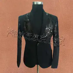 Черный Блестки одежда мужские костюмы конструкции masculino homme Сценические костюмы для певцов куртки мужские blazer Танцы звезда стиля панк