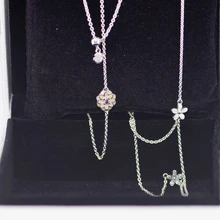 Очаровательные цветы ожерелье со смешанным эмалевым покрытием и прозрачный розовый камень 925 стерлингового серебра ювелирные изделия