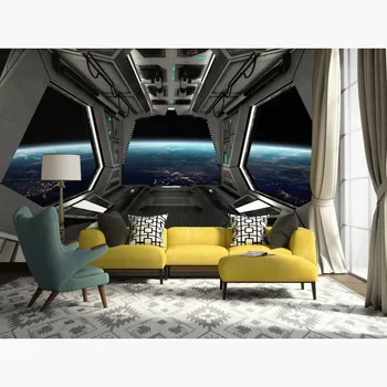 

Modern Wall Paper Sticker Spaceship Photo Wallpaper Mural Kids Room Papel De Parede 3D Behang Self Adhesive Vinyl/Silk Wallpaper