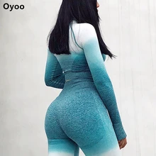 Oyoo женская рубашка с длинными рукавами для тренировок, укороченный топ, тощий, Омбре, фитнес, Спортивная Сексуальная спортивная одежда, синий топ для йоги с отверстием для большого пальца