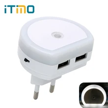 iTimo LED Night Light with Dual USB Port 5V 1A Light Sensor Control Room Home Lighting