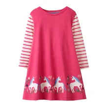 Jumping meter/новое платье с единорогом для маленьких девочек с аппликацией в виде животных; платье принцессы с длинными рукавами; Детский костюм; Детские праздничные платья