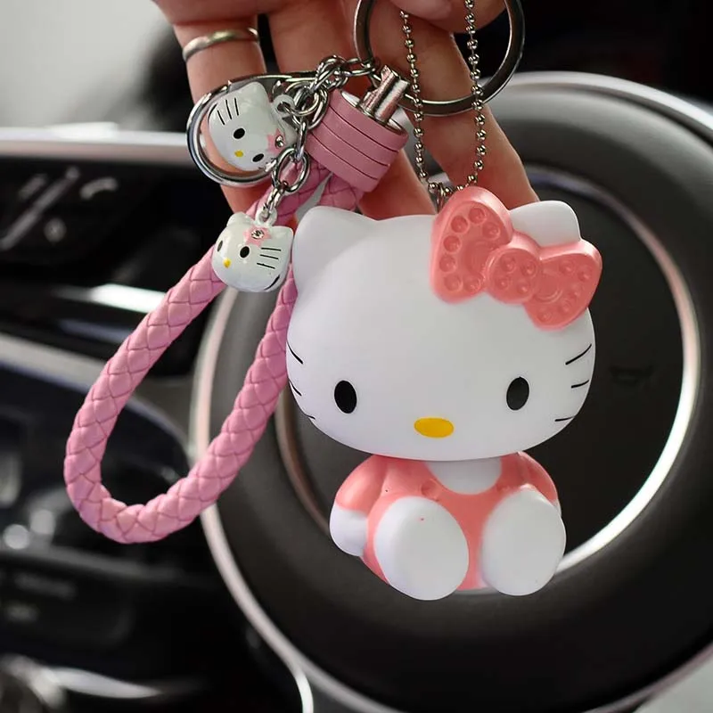 Милый мультфильм ПВХ кошка рисунок «hello kitty» кукла брелок кожа Веревка металлический держатель для ключей брелок с колокольчиком брелок Шарм сумка авто кулон подарки - Цвет: Type 9