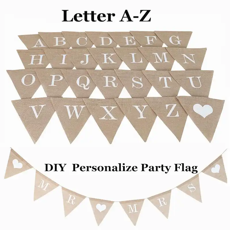 Персонализировать вечерние флаг A-Z No.0-9 "сделай сам" из натурального джута флажки из рогожи флаги моноблок Свадебные украшения подарок на ве...