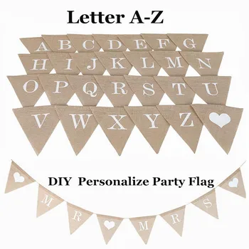 

Personalize Party Flag Letter A-Z No.0-9 Diy Jute Burlap Bunting Banner Flags Candy Bar Wedding Decoration Baby Shower Favor