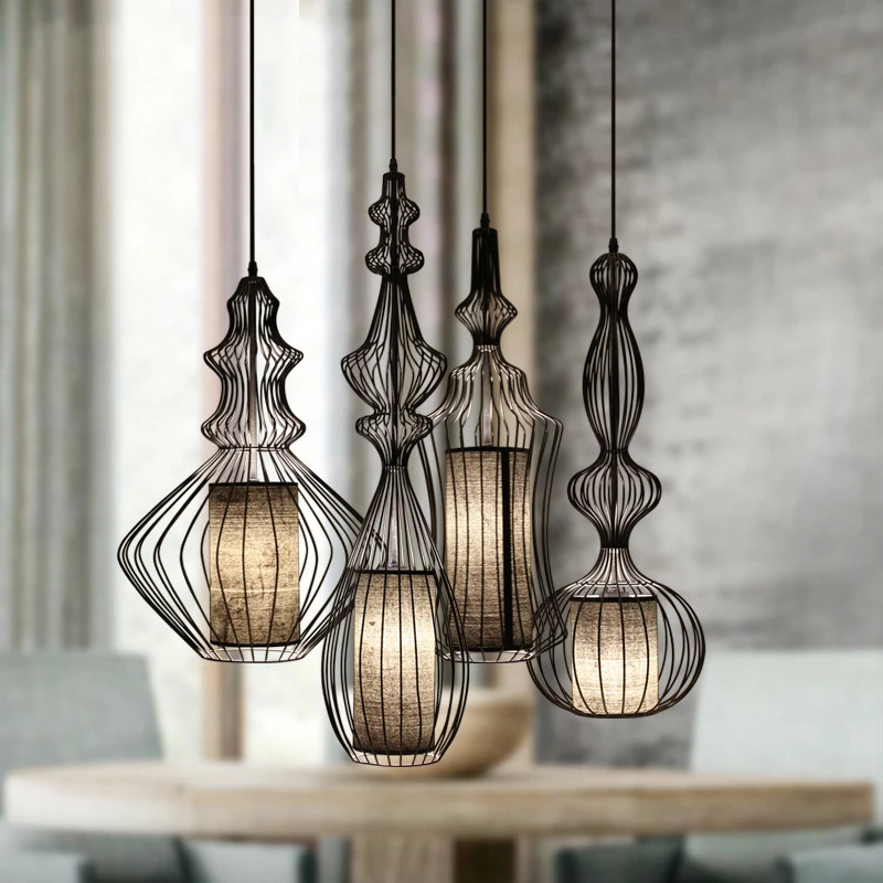 Vintage Suspension Lantern Pendant Light Tibet Black Iron Pendant Lamp Restaurant Light Retro Lighting Fixture For Cafe Bar Dining Room  (43)