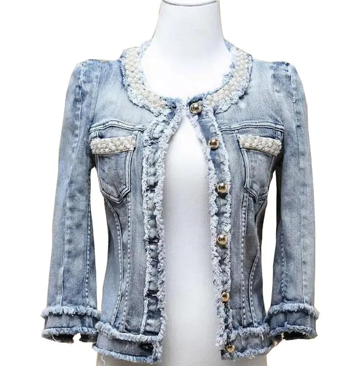 

Women Jeans Jackets 2016 Spring Autumn beaded Denim Coat Tassel For Women Short Tops Clothing Chaquetas Mujer D347