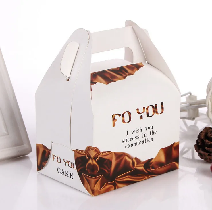

China luxury hot Sale soft cardboard cake folding packaging box with handle,Cake Packaging Paper Box Customized ---PX10258