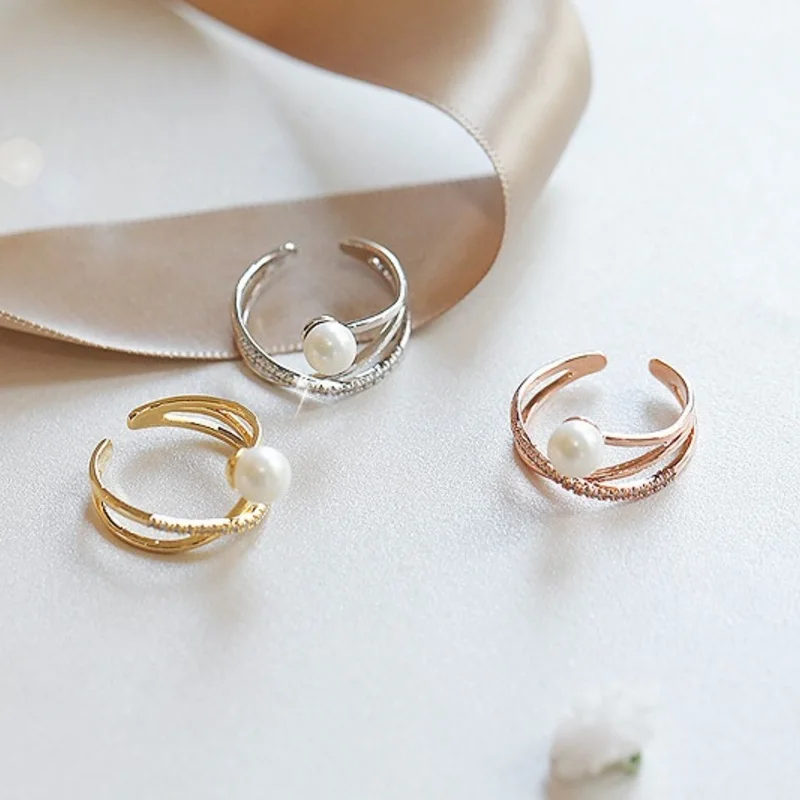 

Simulated Pearl Cross Open Ring For Women Cubic Zircon Fashion Jewelry Wholesale Cute Gift