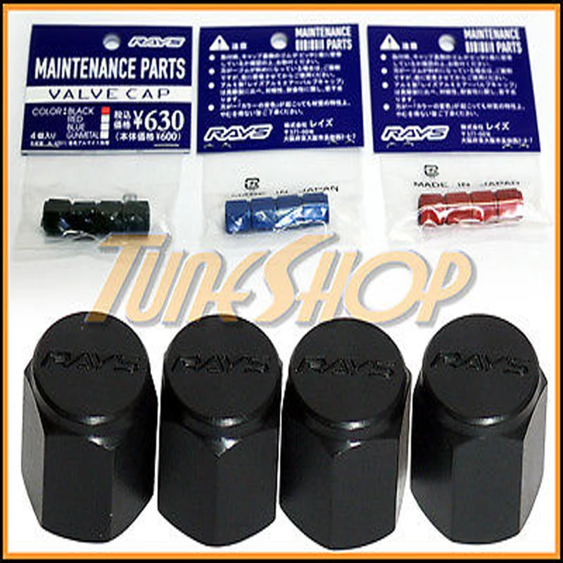 4 VOLK RACING RAYS TIRE VALVE STEM CAPS FORGED ALUMINUM BLACK UNIVERSAL JDM U