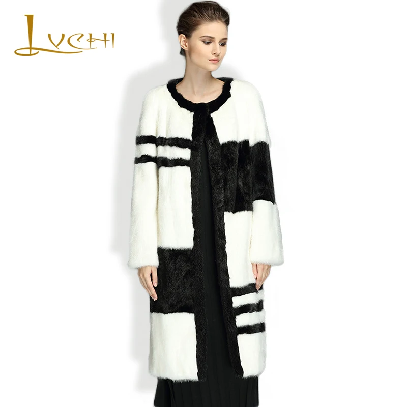 LVCHI/осень зима 2019 модное красивое пальто с мехом двусторонний мех круглый вырез