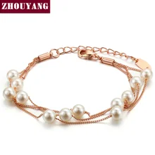 Элегантный Имитация Браслет из Жемчужной цепи розовое золото ювелирные изделия для женщин вечерние подарок ZYH137 ZYH138