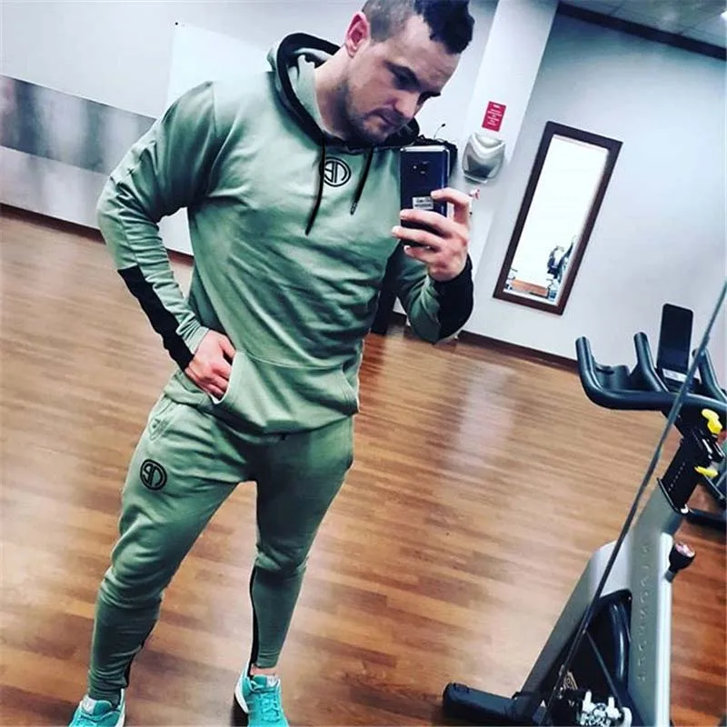 Мужские спортивные костюмы толстовка и спортивные штаны silm-fit спортивный костюм для мужчин комплект бодибилдинга Брендовые спортивные костюмы мужские спортивные джоггеры