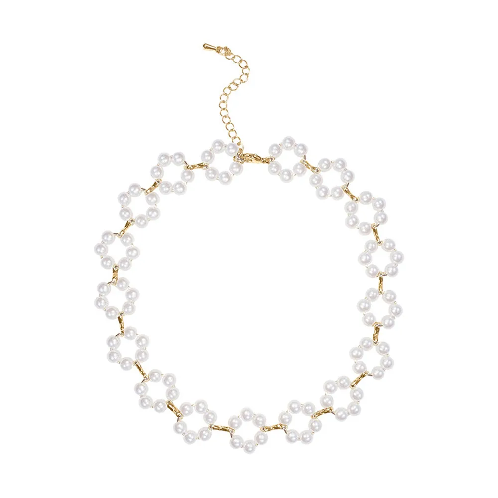 Новые корейские винтажные шикарные искусственный жемчуг ожерелья простые элегантные Подвески белое ожерелье в виде цветка девушка украшение с металлической цепочкой