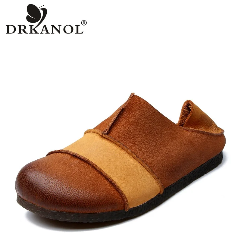 

DRKNAOL Handmade Women Loafers Genuine Leather Slip On Flats Shoes Mixed Colors Round Toe Women Flat Casual Moccasins Shoes