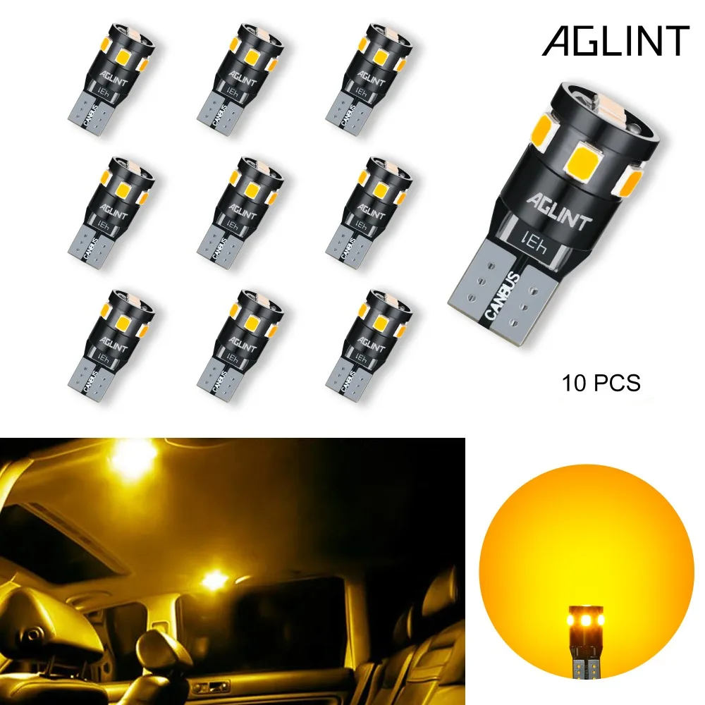 AGLINT 10 шт. T10 CANBUS светодиодный W5W автомобильные лампы 194 168 2825 5W5 501 желтый янтарный