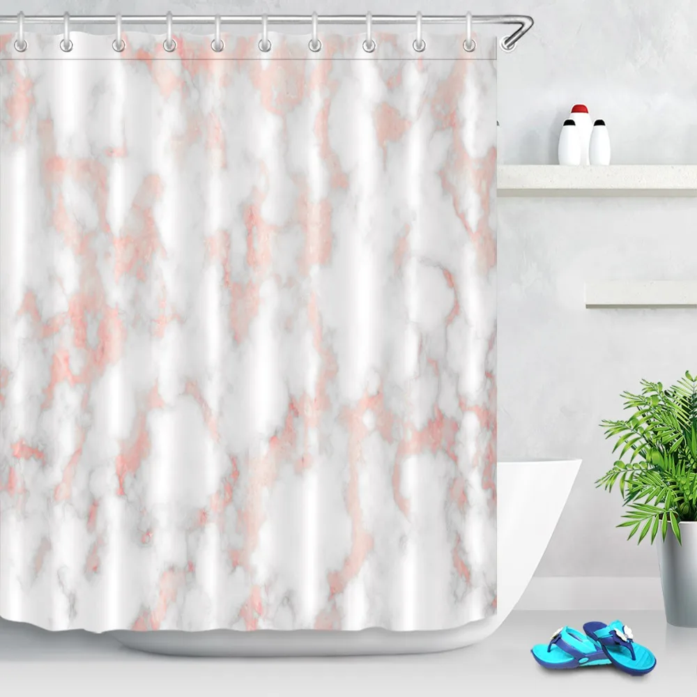 

Morigins 2019 New Rose Gold Marble Shower Curtain Waterproof Polyester Bathroom Shower Curtian Sets With Hooks Fashion Curtains