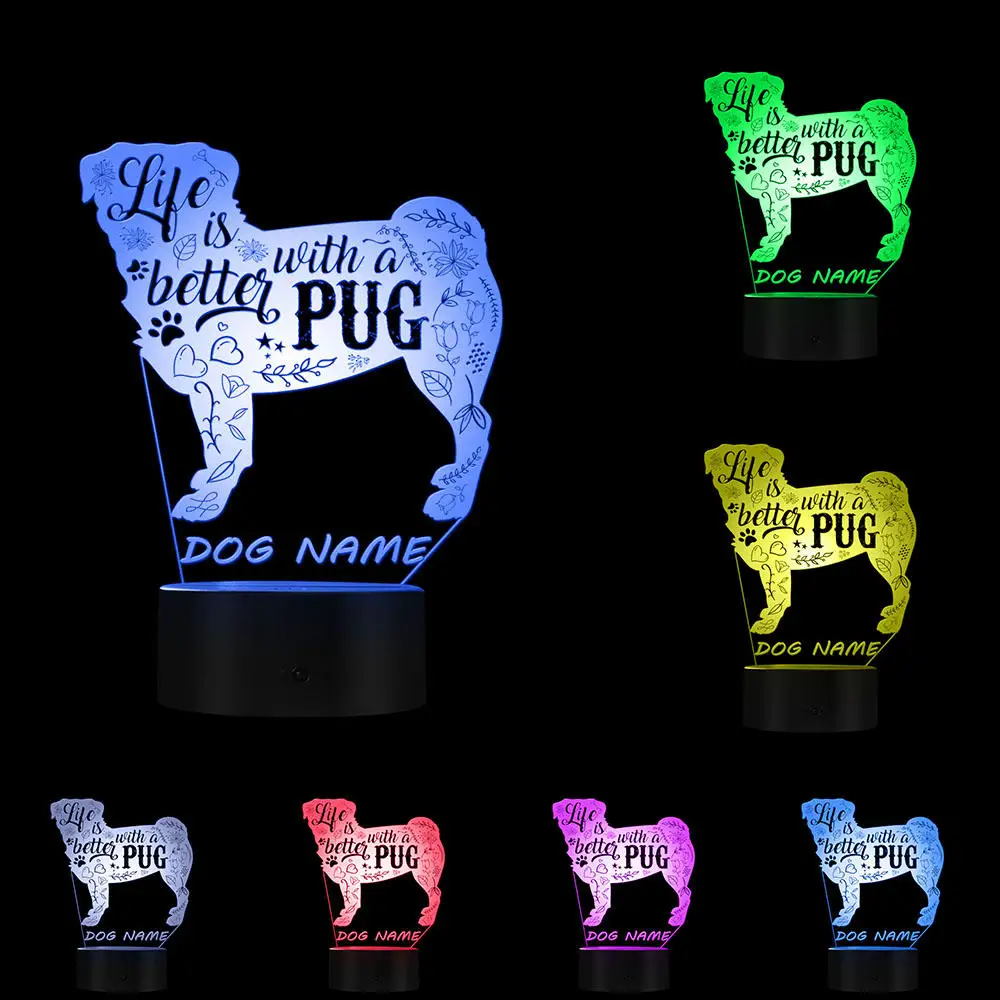 Жизнь лучше с Мопсом светодиодный ночник Забавный Привлекательный собака порода Искусство декоративные usb настольная лампа на заказ