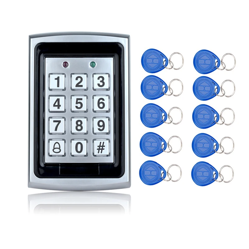 

Metal RFID Reader 125kHz Proximity Door Access Control Keypad 7612 Support 1000+ 10 Key Fobs For RFID Door Access Control System