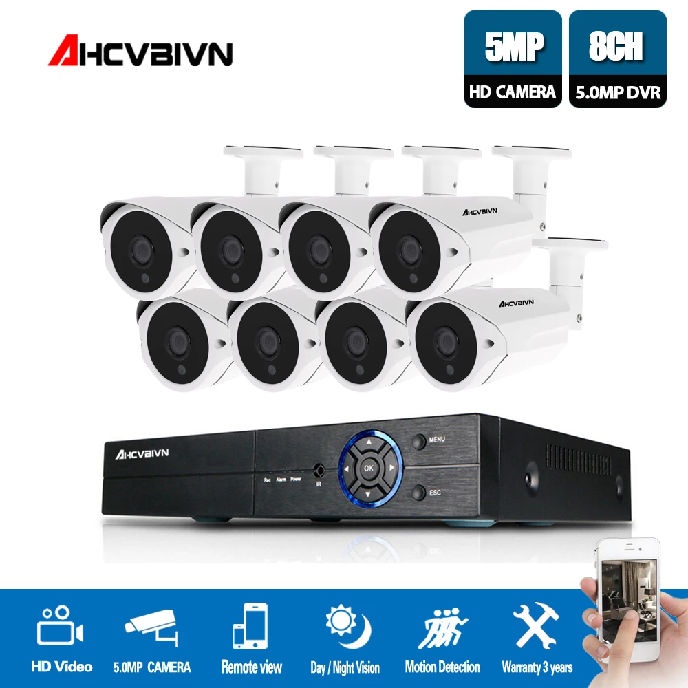 

AHCVBIVN 8CH 5MP CCTV Camera System AHD DVR 8PCS 5.0MP HD IR indoor Outdoor Home Security Camera P2P Video Surveillance Kit