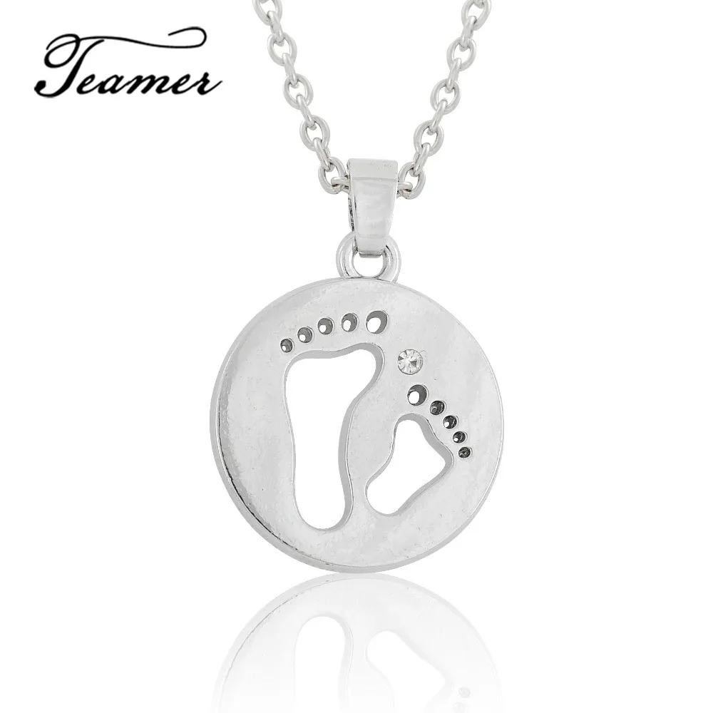 

Teamer New Arrival Footprint Necklace - Baby & Mother Birthstone Necklace Mother's Day Torque Tiff Silver Pandent Necklace