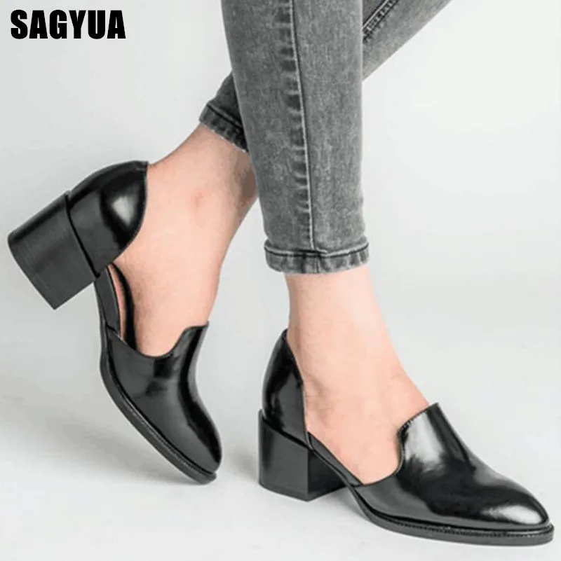 

Big size women casual shoes Pointed Square heel Loafers Ladies Shallow High Heels shoes woman Slip on Wedding party Pumps A56