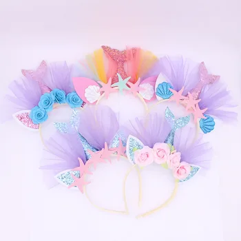 

Children's headwear gold powder mermaid headband Beach theme party series hair accessories holiday party starfish flowe
