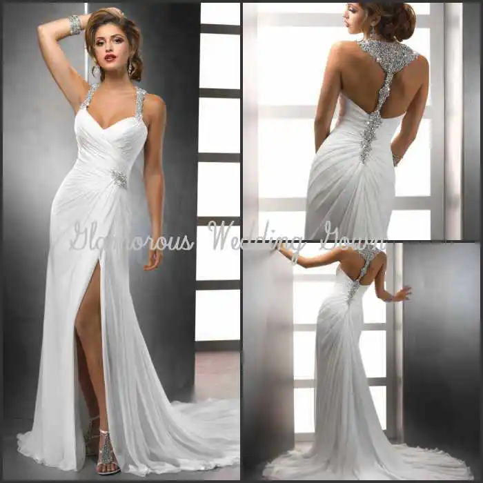 New Arrival 2014 Spaghetti Strap Wedding Dresses Crystals Backless