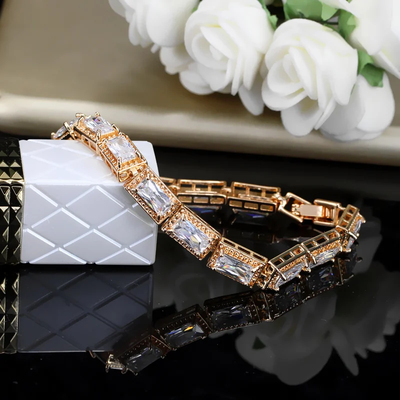 Pera роскошный Африканский женский свадебный ювелирный браслет большой квадратный кубический цирконий камень установка золотой цвет браслет для женщин B121