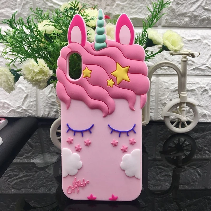 Silicone Cases For iPhone 6 6s with 3D Cute Animal Cartoon Unicorn Horse case for iphone xs xr xr max