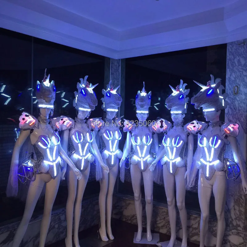 WYY Единорог голова лошади LED Реквизит Костюмы шоу одежда услуги костюм