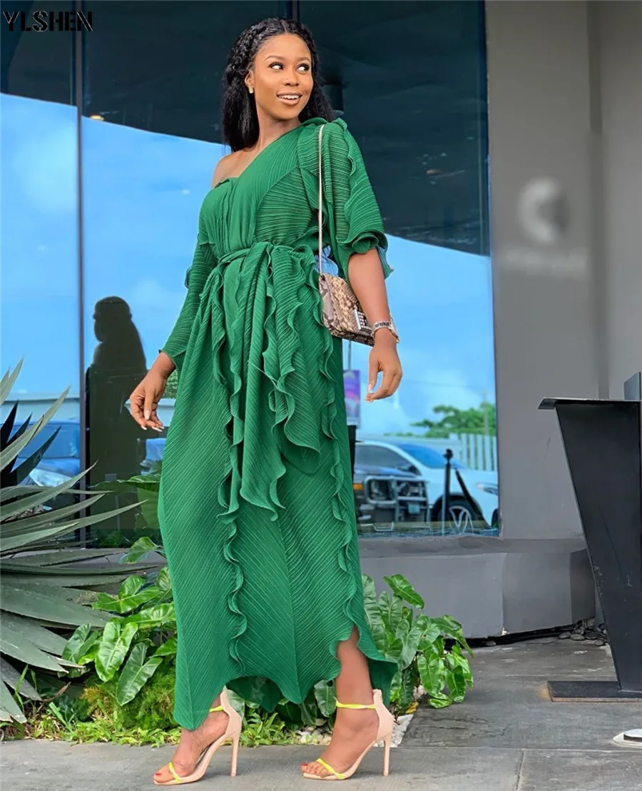New African Dresses for Women Dashiki Falbala African Dress Clothes Bazin Riche Sexy Pleat V-neck Long Africa Maxi Dress Woman 12