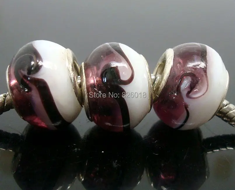50 шт. мода фиолетовый + белый джакузи дизайн стекла Lampwork стекло большое отверстие