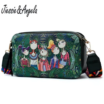 

Jiessie&Angela New Women Fashion Messenger Bag Cartoon Print Handbag Famous Brand Designer Shoulder Bag With Big Shoulder Strap