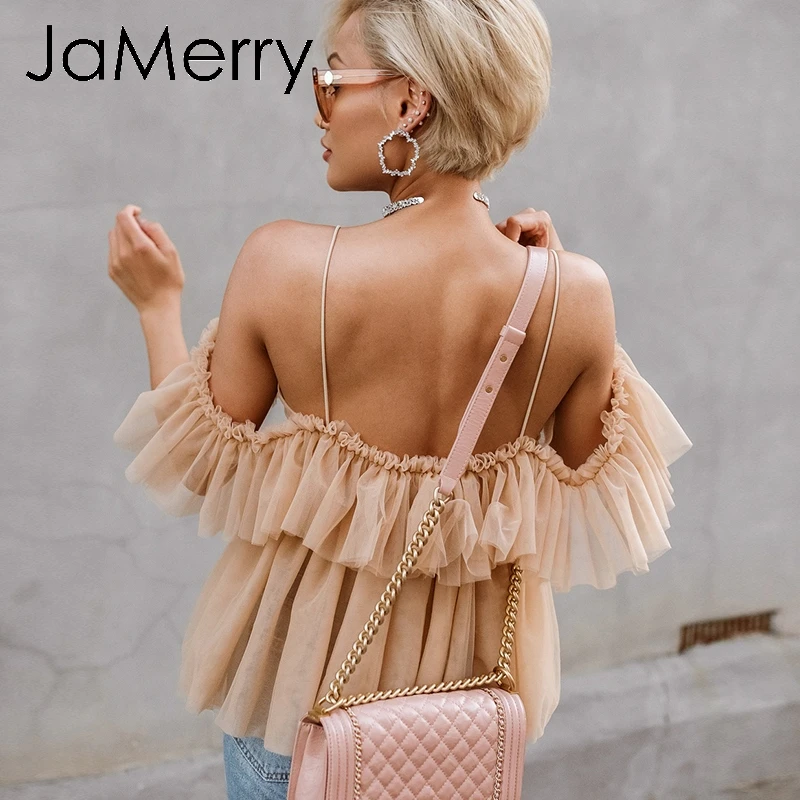 Женская винтажная блузка в стиле бохо JaMerry элегантная однотонная блуза с