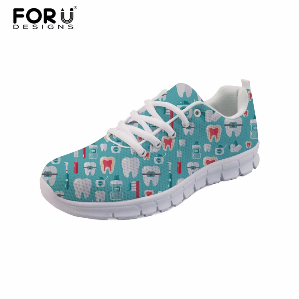 FORUDESIGNS Dentist Printed Women Flat Shoes Dental Equipment Shoes for