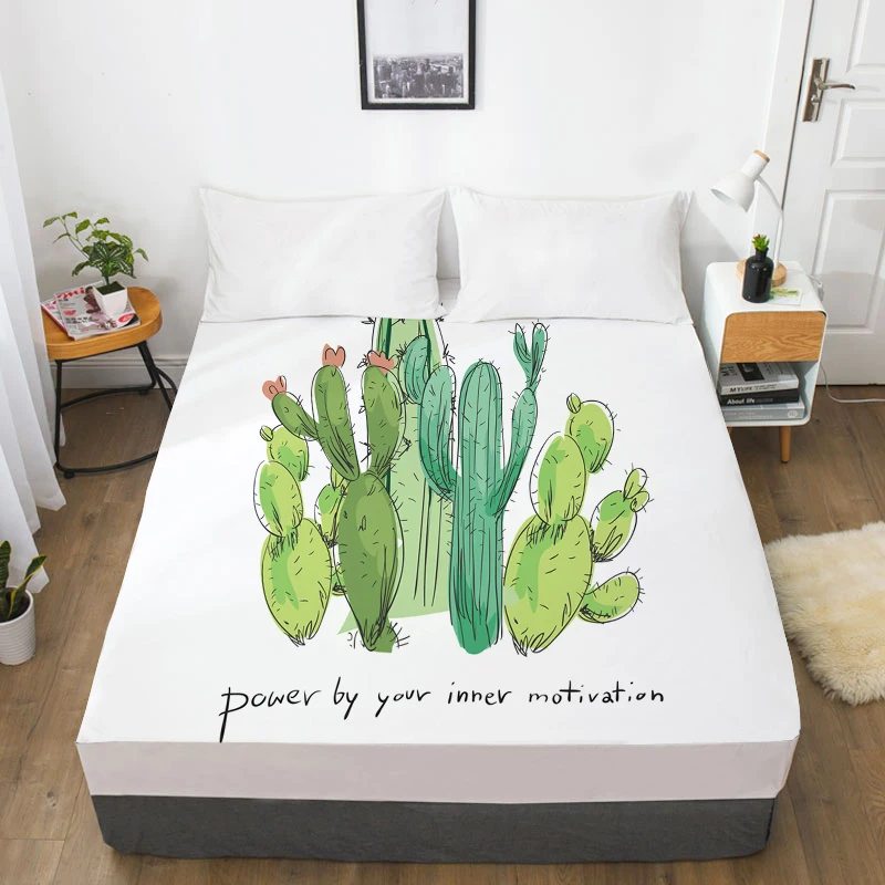 3D HD Digital Print Custom Bed Sheet With Elastic,Fitted Sheet Twin/Full/Queen/King,Nordic Flower cactus Mattress Cover 160x200 - Цвет: Flower -14