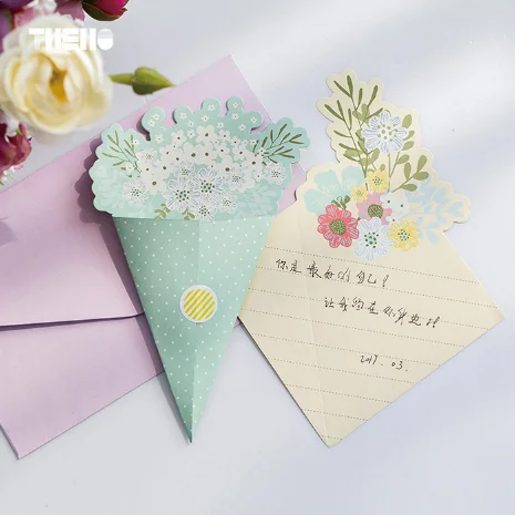 6pcs set 4 letters and 2 envelopes fresh beautiful bouquet flower 4 letter flower