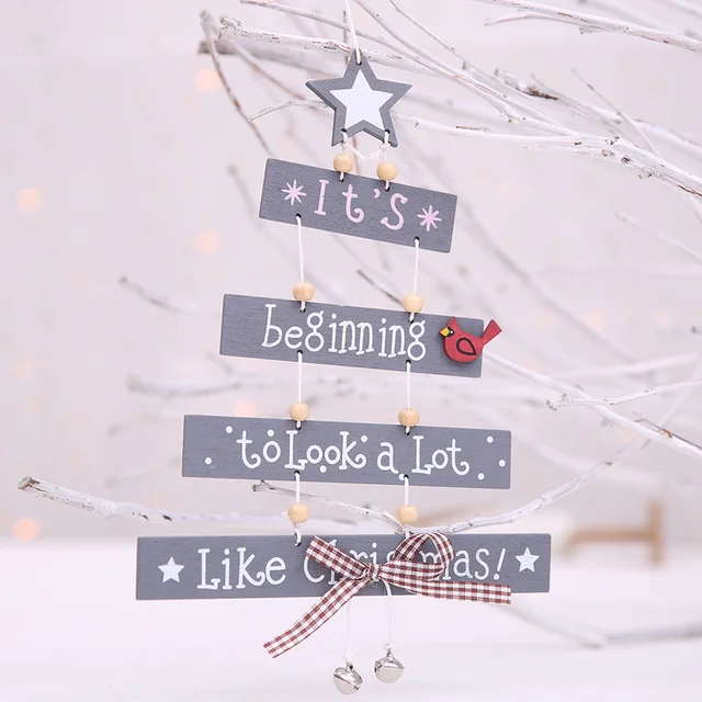 New Arrival Christmas Tree Shape Wooden Hanging Ornament Christmas Decoration for Home Bell Bow Letters Star Pendant Xmas Decor