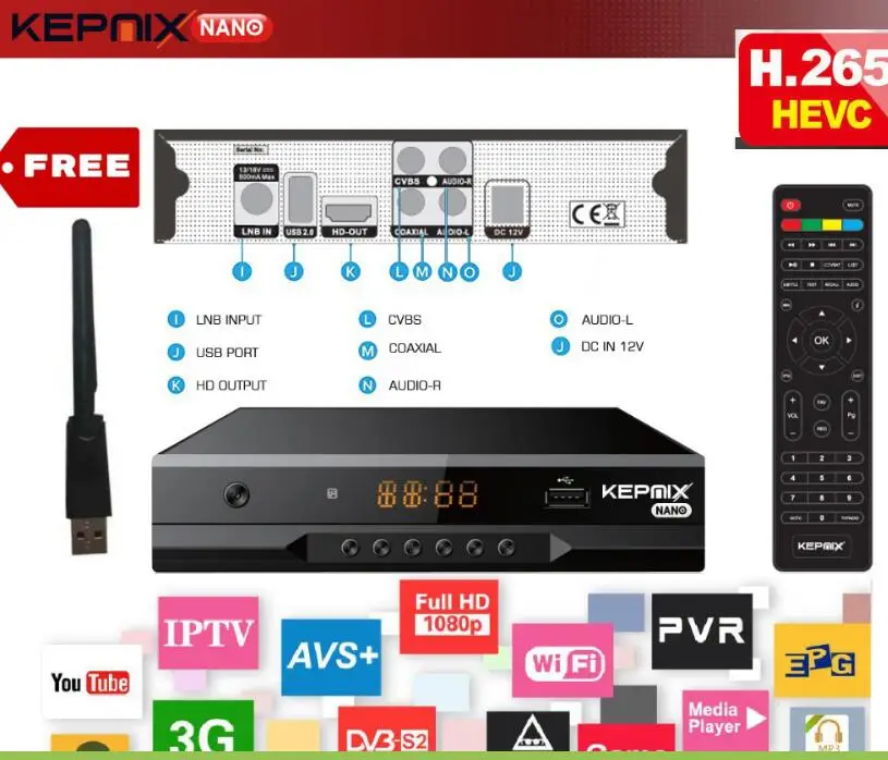 Hevc спутниковый ресивер DVB-S2 Kepnix nano h.265 m3u xtream поддержка bqcam PowerVu Biss cam Youtube для Саудовской Аравии