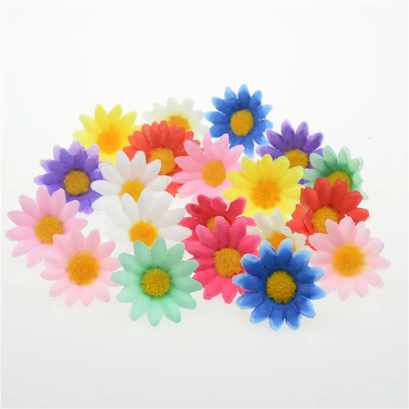 

50pcs Small Silk Sunflower 4cm handwork Artificial Flower Head Wedding Decoration DIY Wreath Scrapbooking Craft Fake Flower