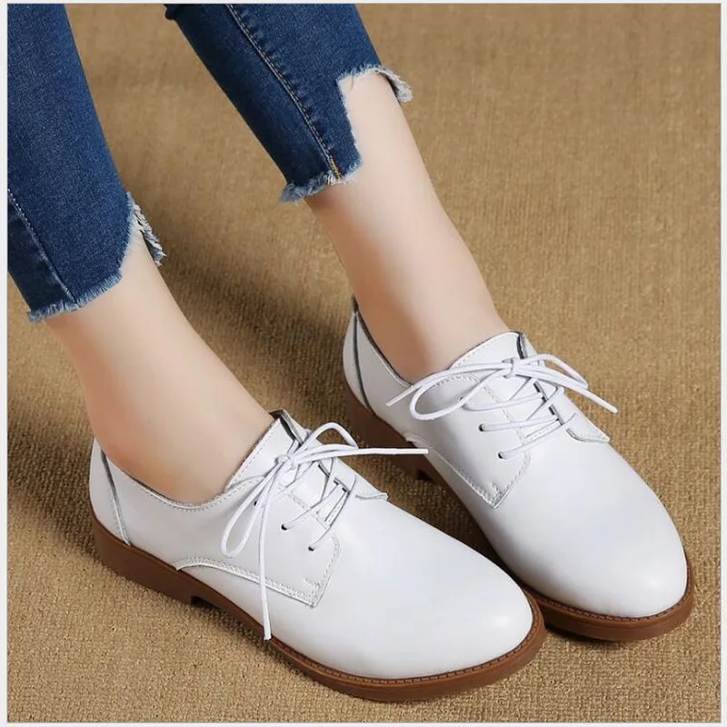 RUSHIMAN 2018 Frühling Sommer Frauen Aus Echtem Leder Schuhe Frau Atmungsaktive Weichen Boden Oxfords Lace up Beiläufige Flache Schuhe size35-40